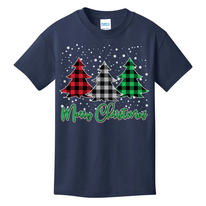 Merry Christmas Plaid Trees Kids T-Shirt