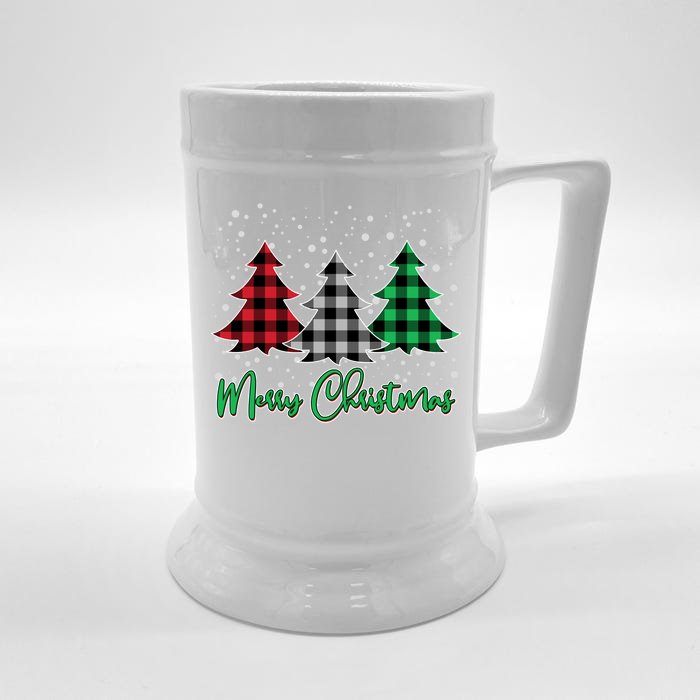 Merry Christmas Plaid Trees Front & Back Beer Stein