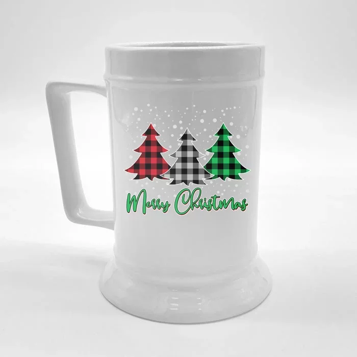 Merry Christmas Plaid Trees Front & Back Beer Stein