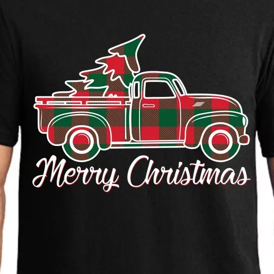 Merry Christmas Plaid Truck And Tree Pajama Set