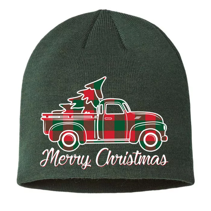 Merry Christmas Plaid Truck And Tree 8 1/2in Sustainable Knit Beanie