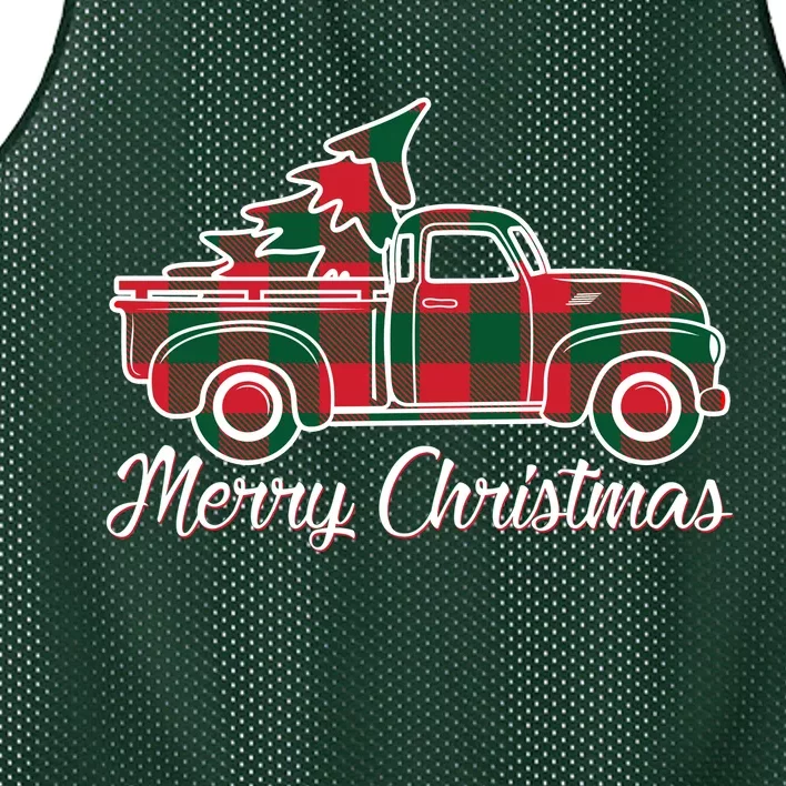 Merry Christmas Plaid Truck And Tree Mesh Reversible Basketball Jersey Tank