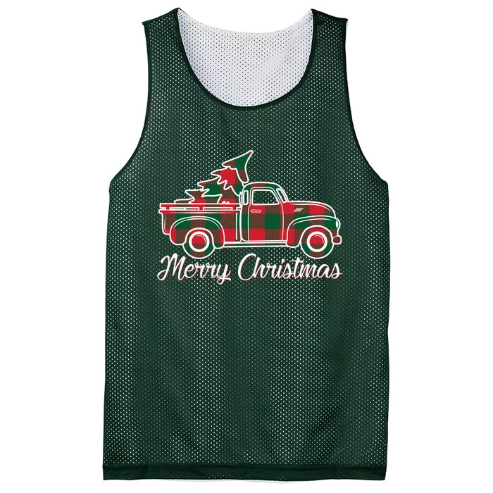 Merry Christmas Plaid Truck And Tree Mesh Reversible Basketball Jersey Tank