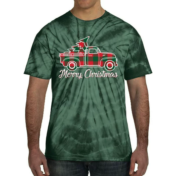 Merry Christmas Plaid Truck And Tree Tie-Dye T-Shirt