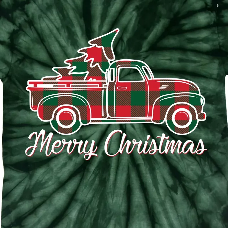 Merry Christmas Plaid Truck And Tree Tie-Dye T-Shirt