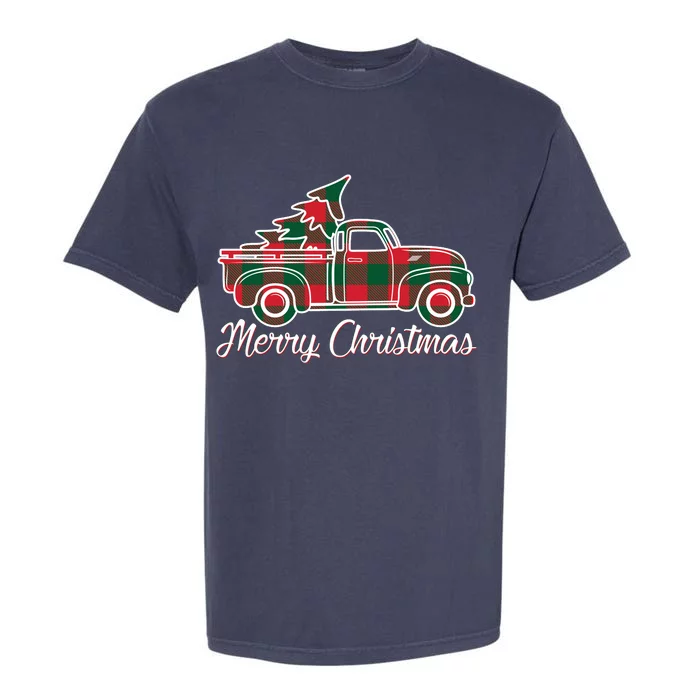 Merry Christmas Plaid Truck And Tree Garment-Dyed Heavyweight T-Shirt