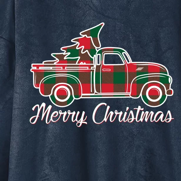 Merry Christmas Plaid Truck And Tree Hooded Wearable Blanket