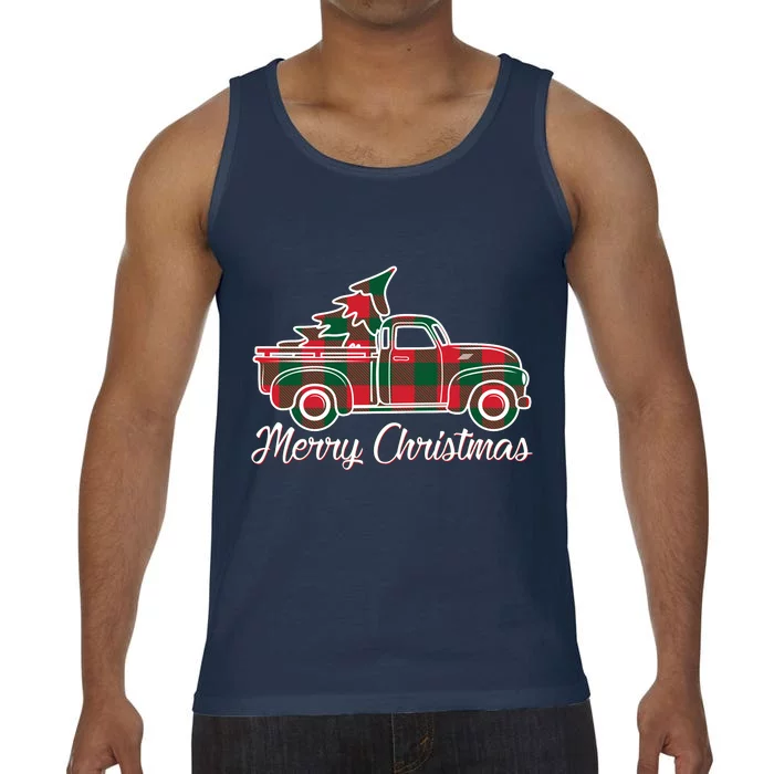 Merry Christmas Plaid Truck And Tree Comfort Colors® Tank Top