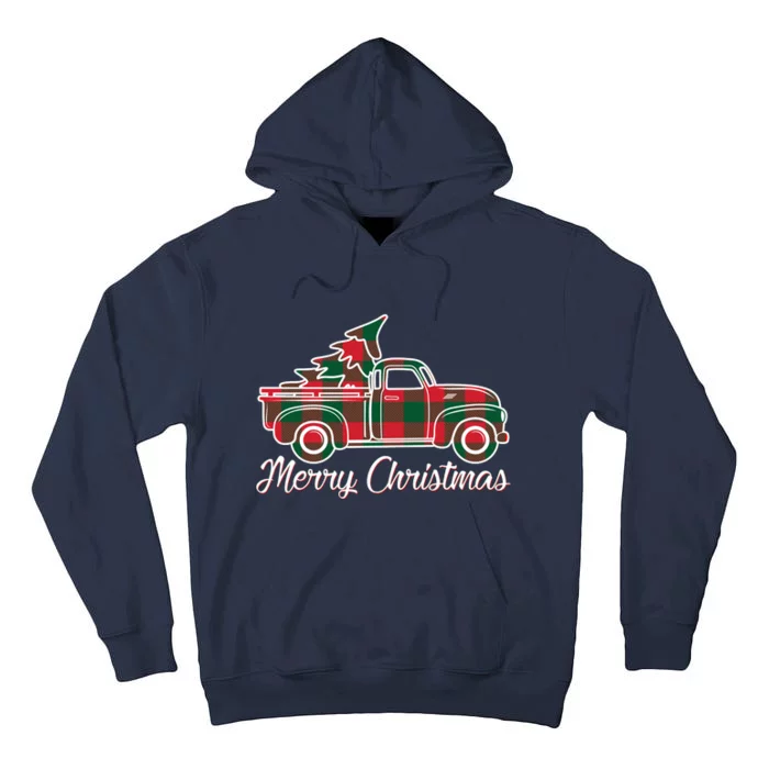 Merry Christmas Plaid Truck And Tree Tall Hoodie