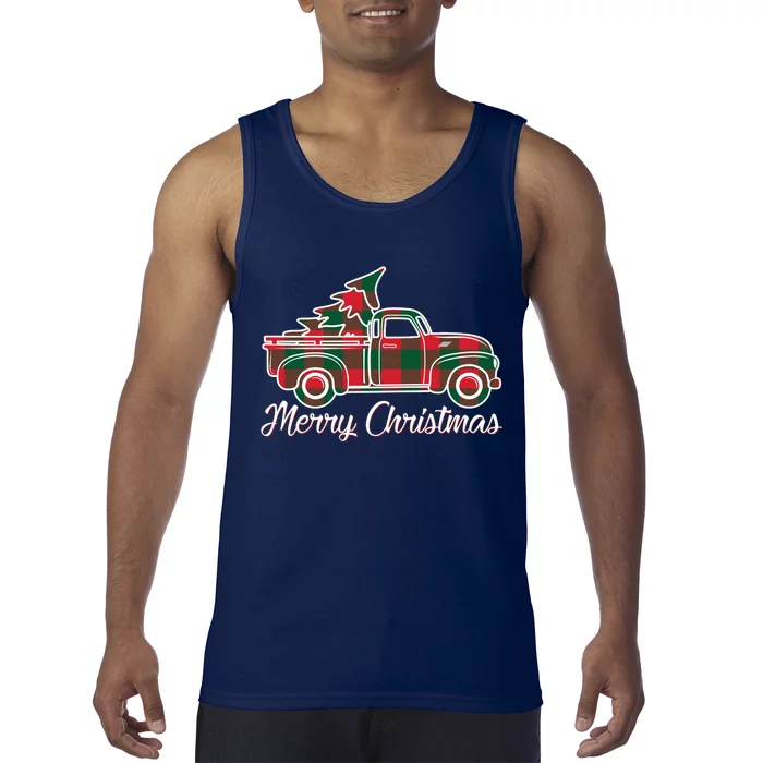 Merry Christmas Plaid Truck And Tree Tank Top