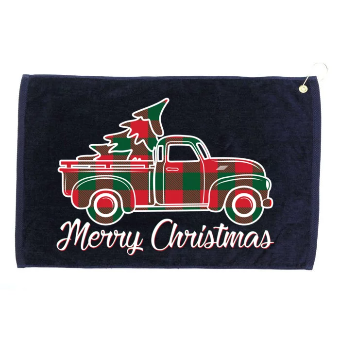 Merry Christmas Plaid Truck And Tree Grommeted Golf Towel