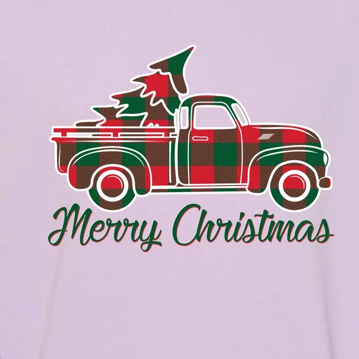 Merry Christmas Plaid Truck And Tree Garment-Dyed Sweatshirt