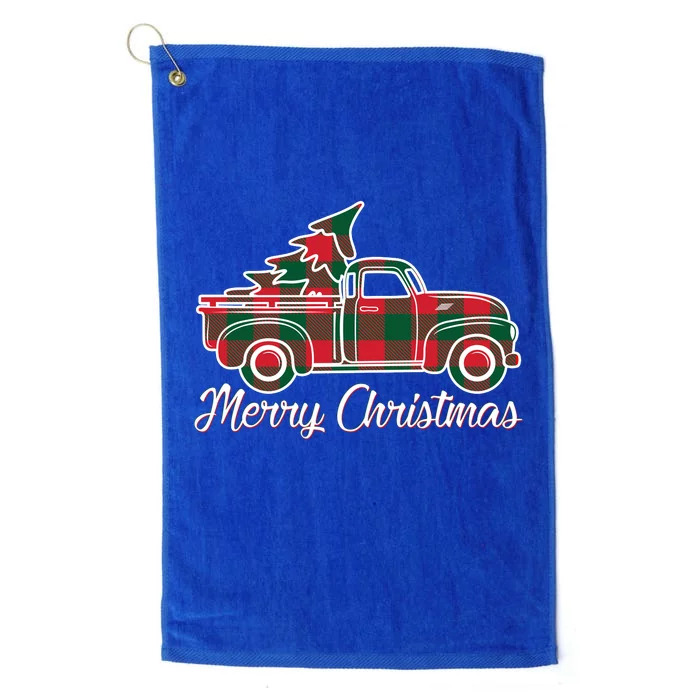 Merry Christmas Plaid Truck And Tree Platinum Collection Golf Towel