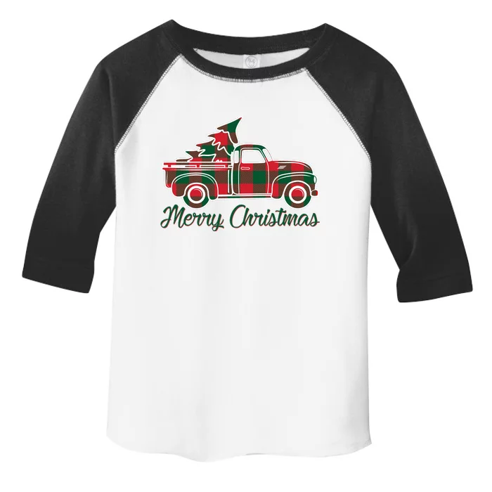 Merry Christmas Plaid Truck And Tree Toddler Fine Jersey T-Shirt