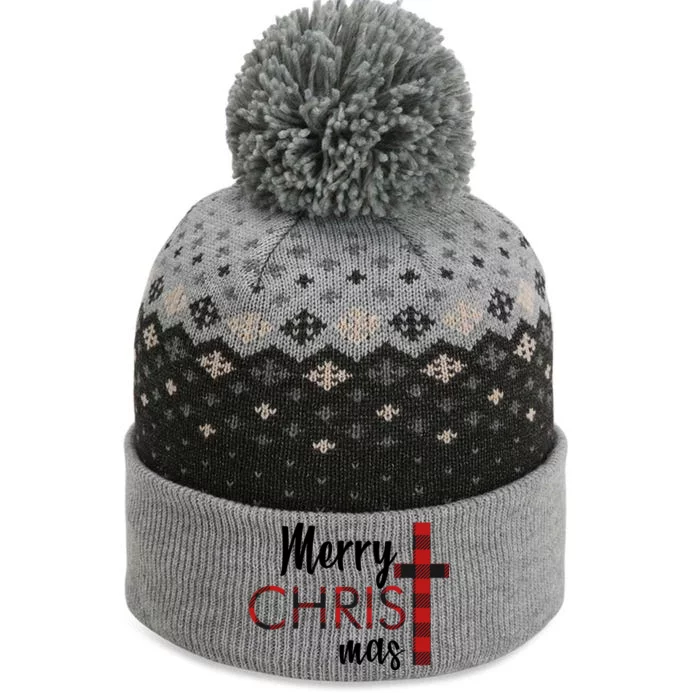 Merry Christmas Plaided Cross The Baniff Cuffed Pom Beanie