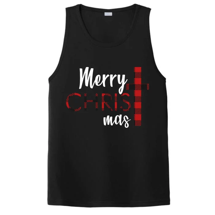 Merry Christmas Plaided Cross Performance Tank