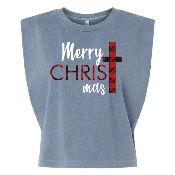 Merry Christmas Plaided Cross Garment-Dyed Women's Muscle Tee