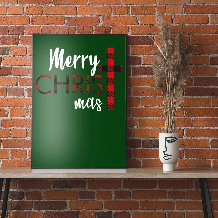 Merry Christmas Plaided Cross Poster