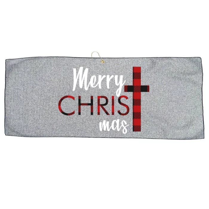 Merry Christmas Plaided Cross Large Microfiber Waffle Golf Towel