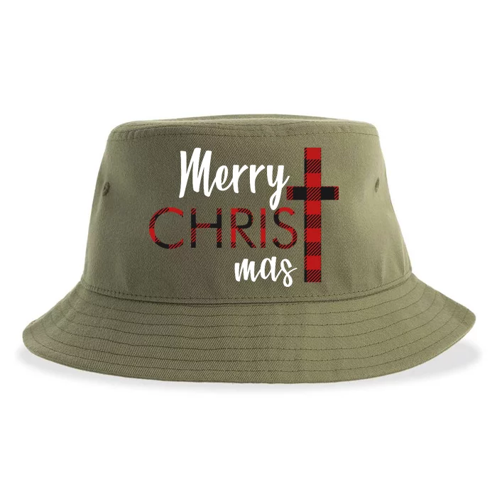 Merry Christmas Plaided Cross Sustainable Bucket Hat