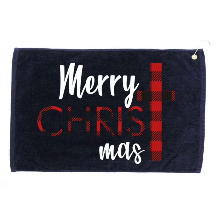 Merry Christmas Plaided Cross Grommeted Golf Towel