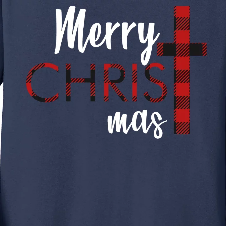 Merry Christmas Plaided Cross Kids Long Sleeve Shirt