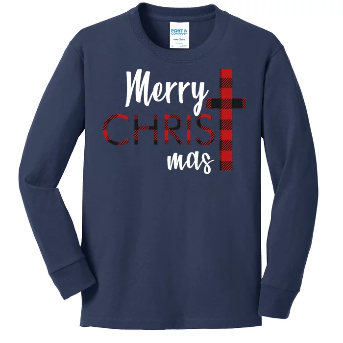 Merry Christmas Plaided Cross Kids Long Sleeve Shirt