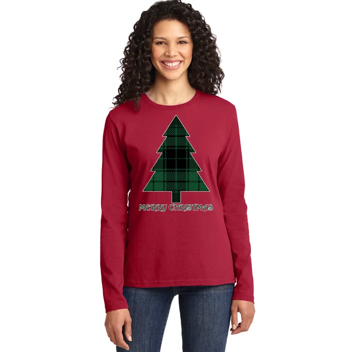 Merry Christmas Plaited Tree Ladies Long Sleeve Shirt