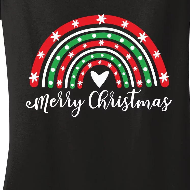 Merry Christmas Rainbow Women's V-Neck T-Shirt