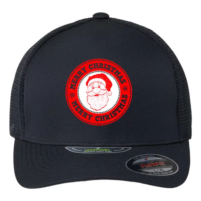 Merry Christmas Santa Claus Distressed Stamp of Approval Flexfit Unipanel Trucker Cap