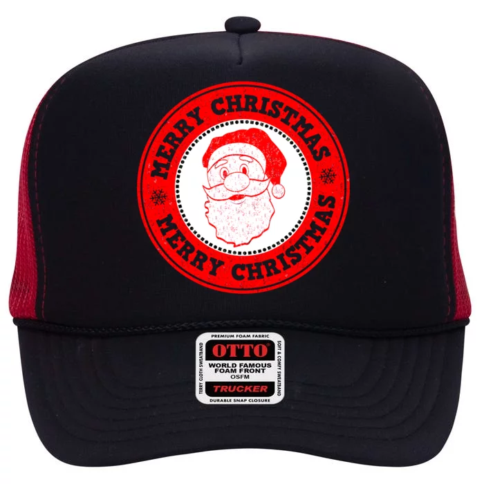 Merry Christmas Santa Claus Distressed Stamp of Approval High Crown Mesh Trucker Hat