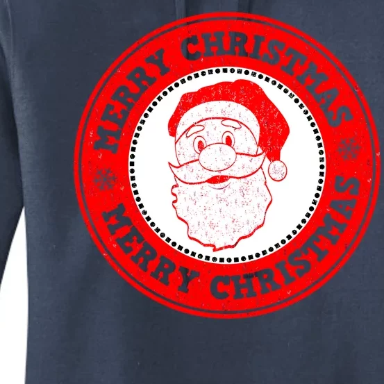 Merry Christmas Santa Claus Distressed Stamp of Approval Women's Pullover Hoodie