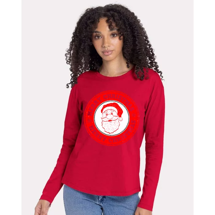 Merry Christmas Santa Claus Distressed Stamp of Approval Womens Cotton Relaxed Long Sleeve T-Shirt