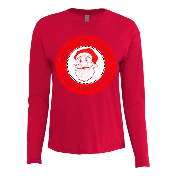 Merry Christmas Santa Claus Distressed Stamp of Approval Womens Cotton Relaxed Long Sleeve T-Shirt