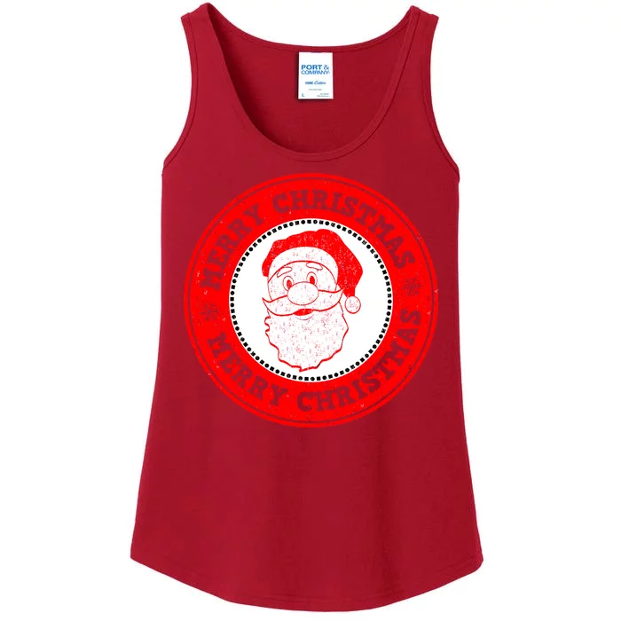 Merry Christmas Santa Claus Distressed Stamp of Approval Ladies Essential Tank