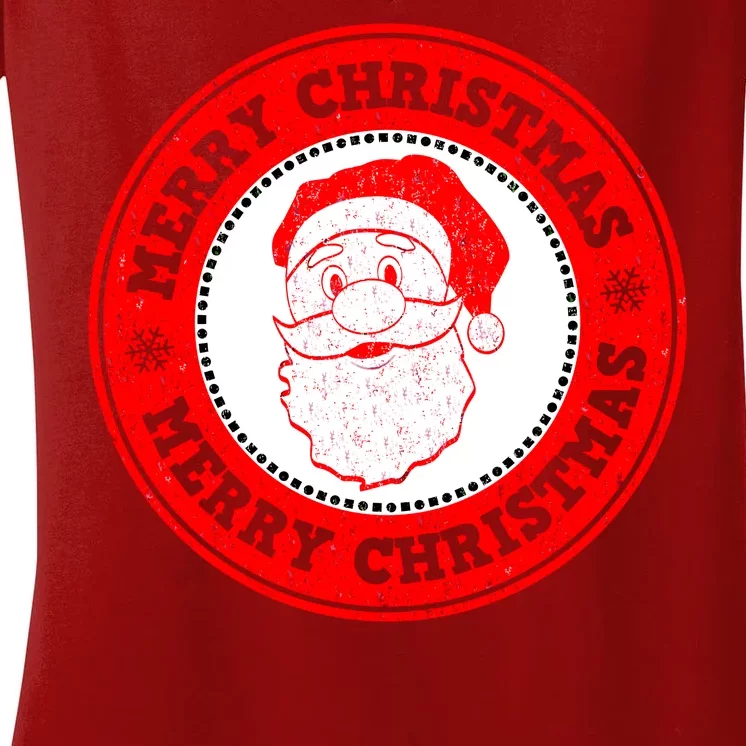 Merry Christmas Santa Claus Distressed Stamp of Approval Women's V-Neck T-Shirt