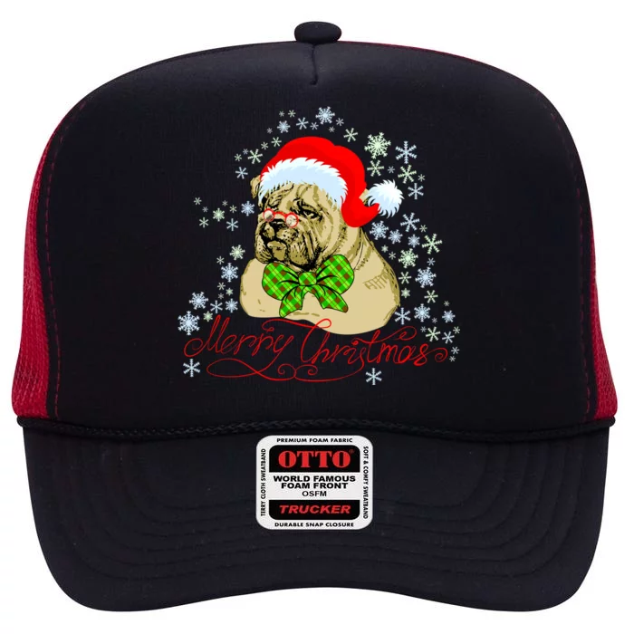 Merry Christmas Santa Pug High Crown Mesh Trucker Hat