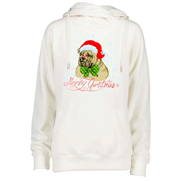 Merry Christmas Santa Pug Womens Funnel Neck Pullover Hood