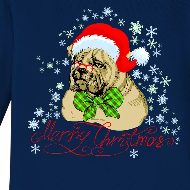 Merry Christmas Santa Pug Baby Long Sleeve Bodysuit