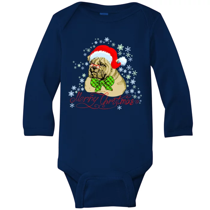 Merry Christmas Santa Pug Baby Long Sleeve Bodysuit