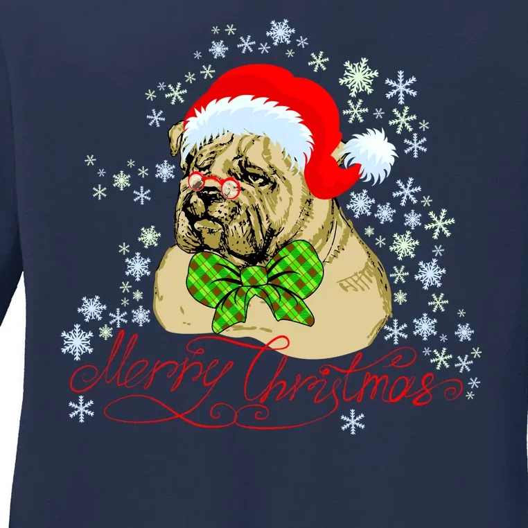 Merry Christmas Santa Pug Ladies Long Sleeve Shirt