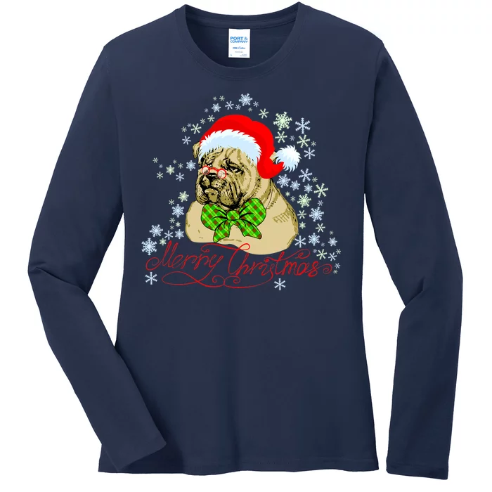 Merry Christmas Santa Pug Ladies Long Sleeve Shirt