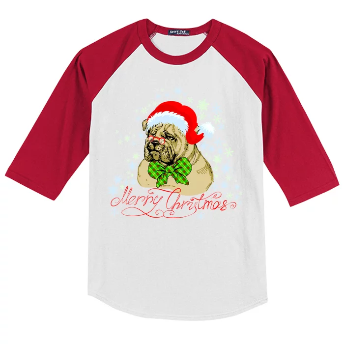 Merry Christmas Santa Pug Kids Colorblock Raglan Jersey