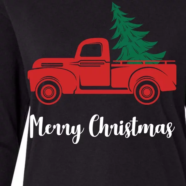 Merry Christmas Tree and Truck Womens Cotton Relaxed Long Sleeve T-Shirt