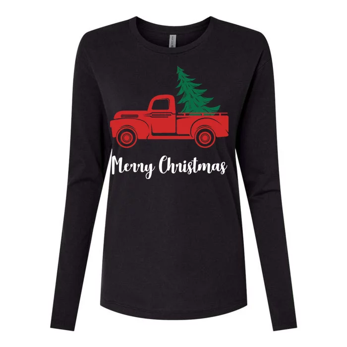 Merry Christmas Tree and Truck Womens Cotton Relaxed Long Sleeve T-Shirt