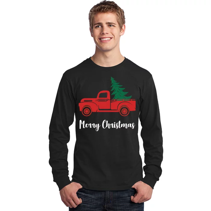 Merry Christmas Tree and Truck Long Sleeve Shirt