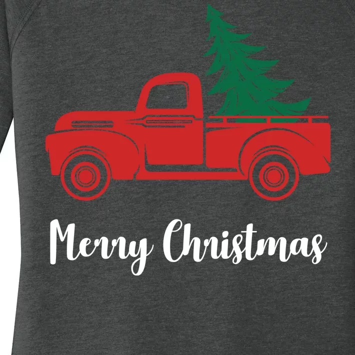 Merry Christmas Tree and Truck Women's Perfect Tri Tunic Long Sleeve Shirt