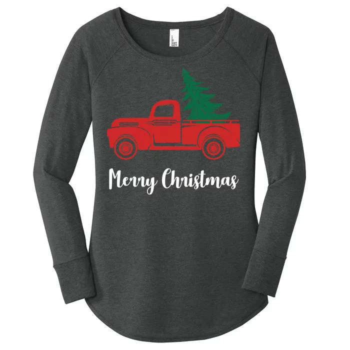 Merry Christmas Tree and Truck Women's Perfect Tri Tunic Long Sleeve Shirt