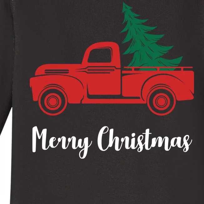 Merry Christmas Tree and Truck Baby Long Sleeve Bodysuit