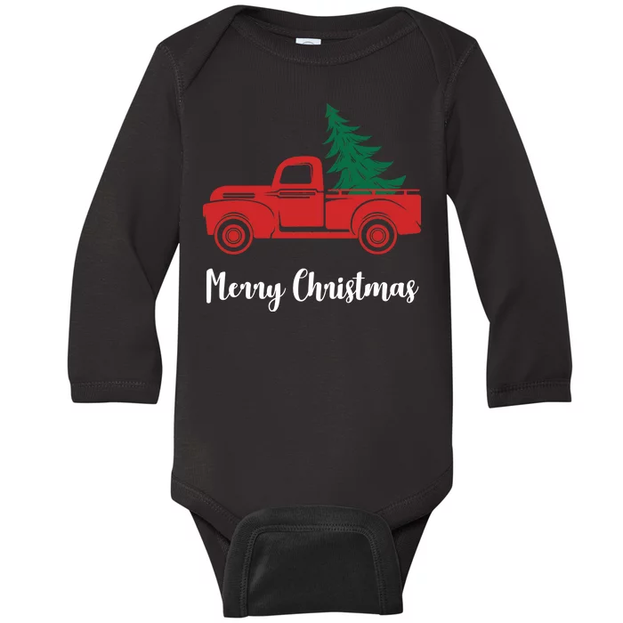 Merry Christmas Tree and Truck Baby Long Sleeve Bodysuit